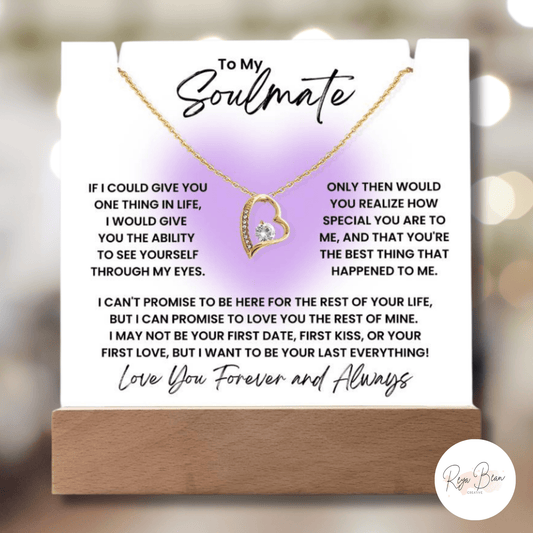 To My Soulmate Glow Heart Purple - LED Acrylic Plaque + Forever Love Heart Necklace