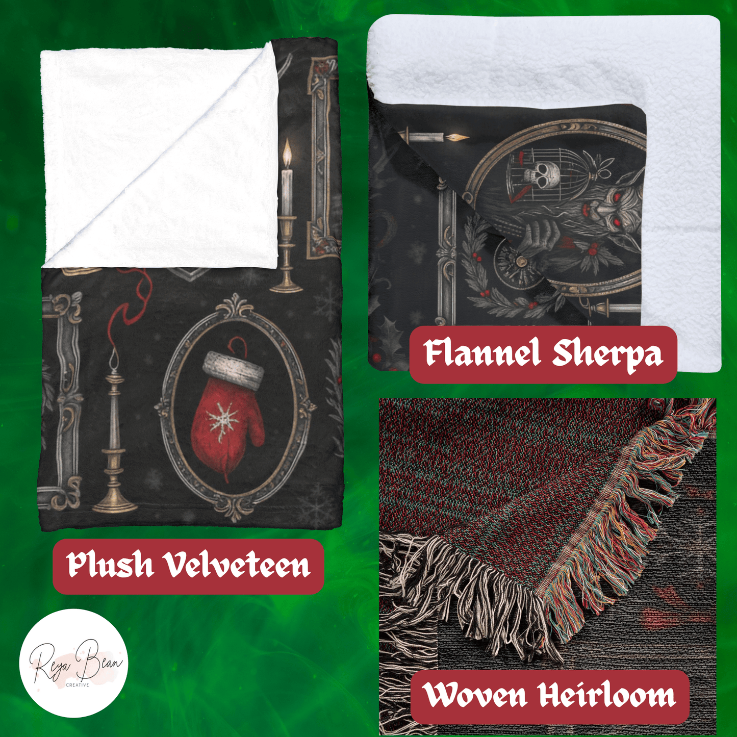 Gothmas Christmas Blanket – Velveteen Throw, Sherpa, Woven Heirloom for Dark Holiday Decor