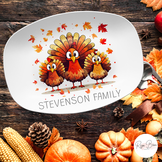 Custom Thanksgiving Platter Funny, Family Tradition Fall Dinner Serving Plate, Personalized Cute Turkeys Serving Tray 10 x 14" Dinner Plate