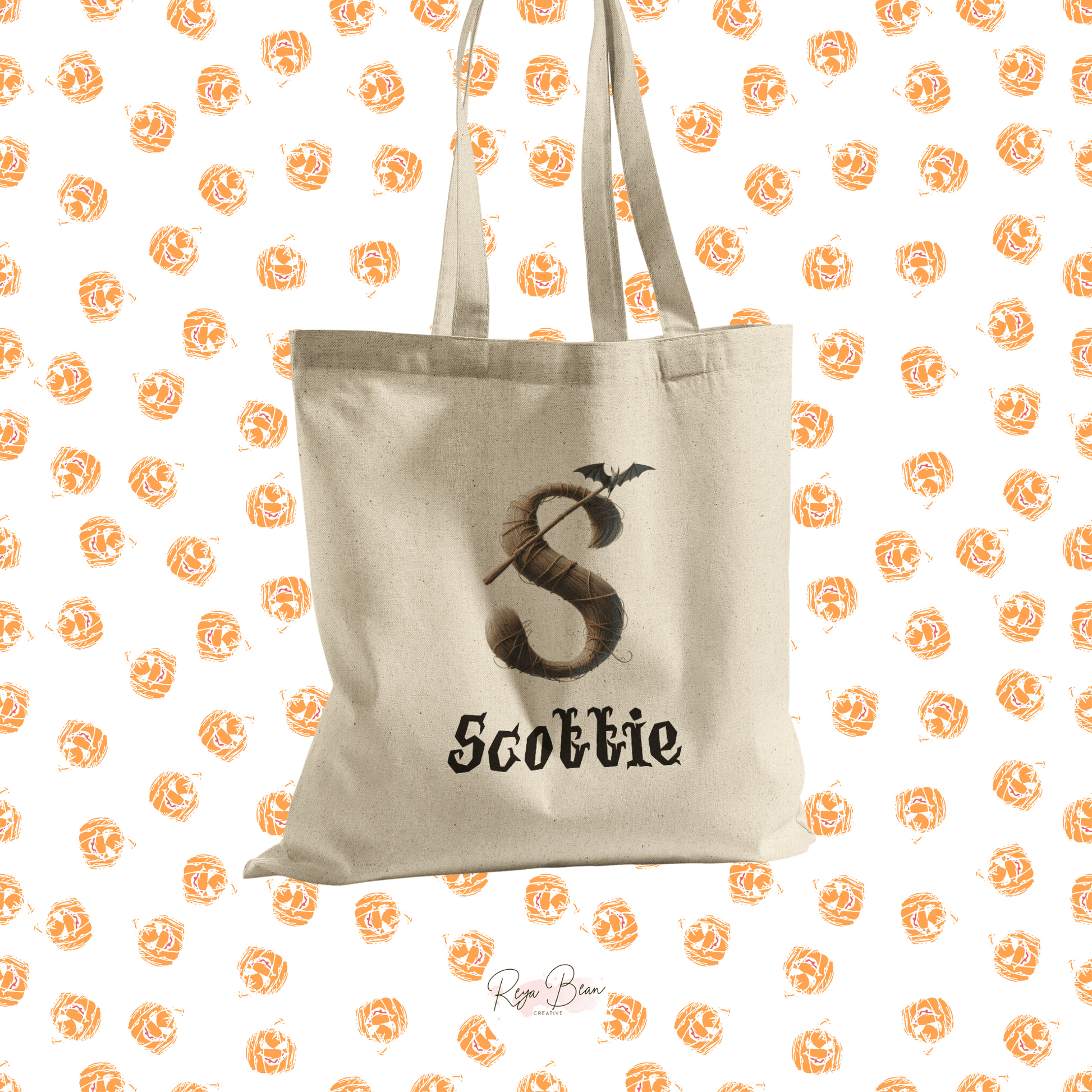 Halloween Custom Name Cotton Trick-or-Treat Tote Bag for Kids, Happy Halloween Personalized Creepy Trick or Treat Custom Candy Bag