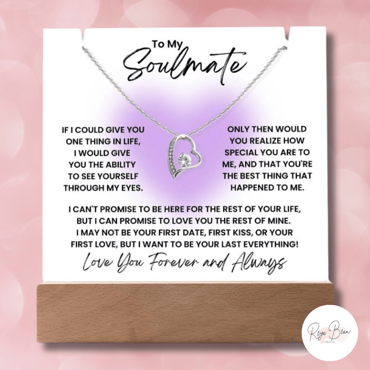 To My Soulmate Glow Heart Purple - LED Acrylic Plaque + Forever Love Heart Necklace