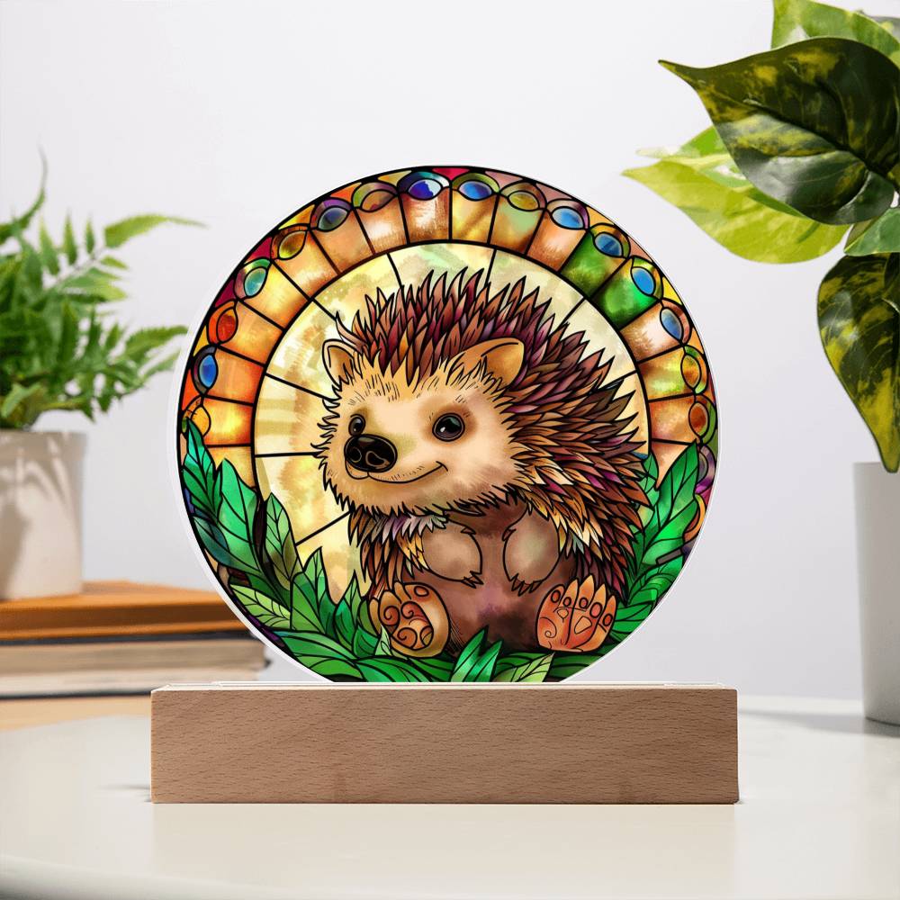 Hedgehog LED Night Light - Acrylic Plaque with Faux Stained Glass Glow