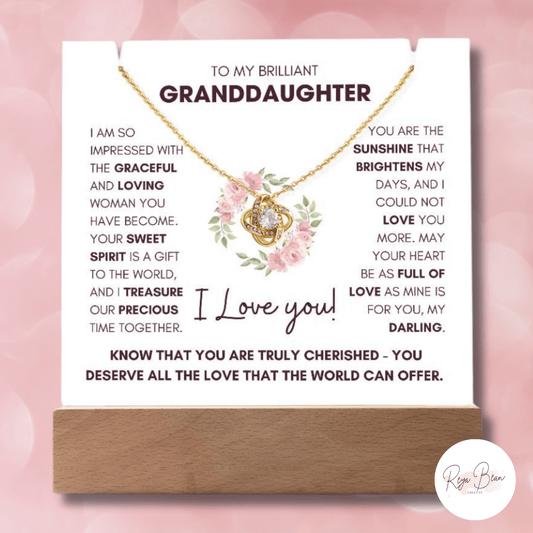 To My Granddaughter Gift from Grandparent - Acrylic Light Up Desk Plaque + Necklace Bundle