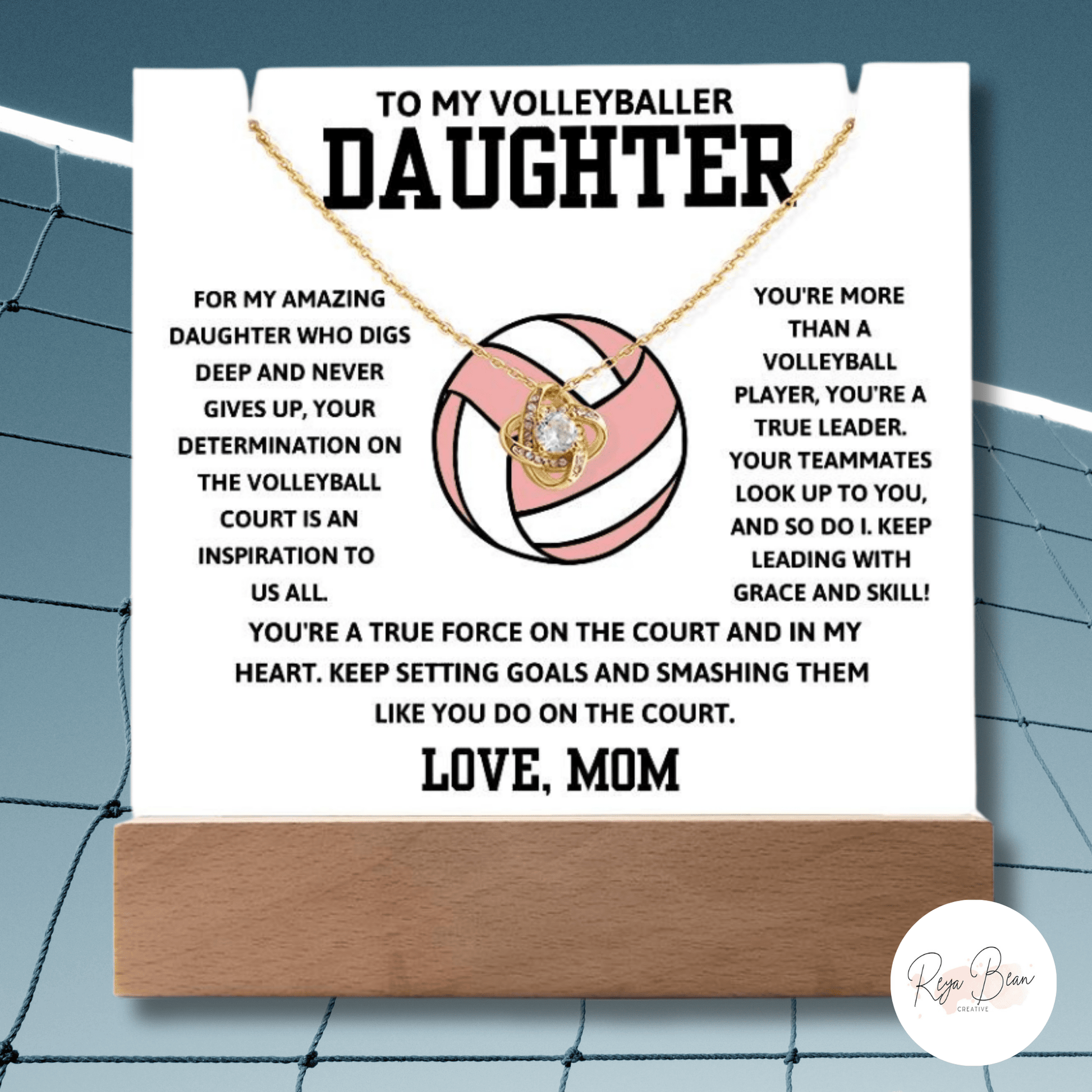 To My Volleyballer Daughter Love Mom - LED Acrylic Plaque + Love Knot Necklace