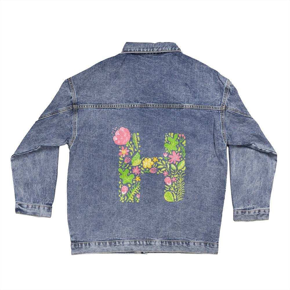 Bridesmaid Custom Initial Jean Jacket, Wedding Day Denim Jacket Bridal Party Gift, Honeymoon Outfit Wife, Personalized Floral Bride Monogram