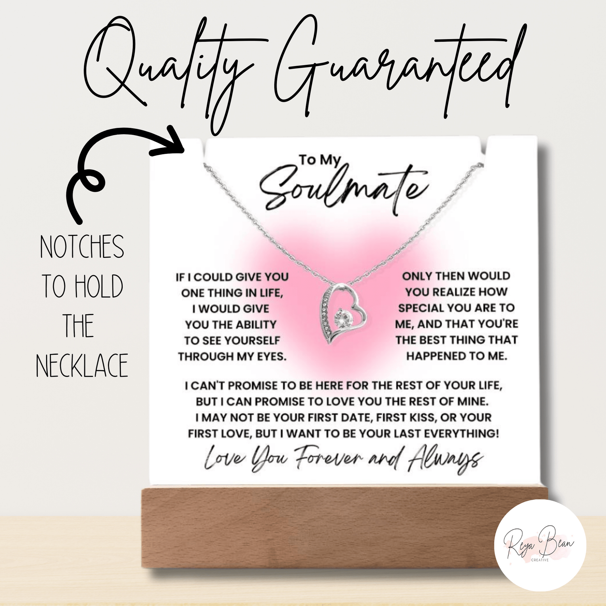 To My Soulmate Glow Heart Pink - LED Acrylic Plaque + Forever Love Heart Necklace