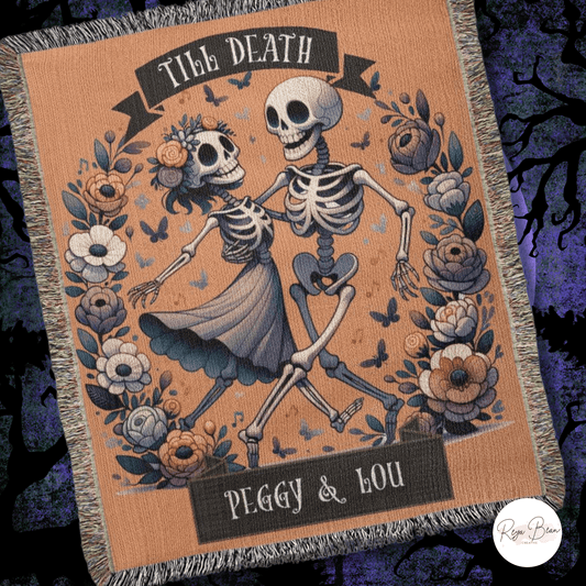 Custom Halloween Till Death Skeleton Cottage Core Heirloom Woven Blanket