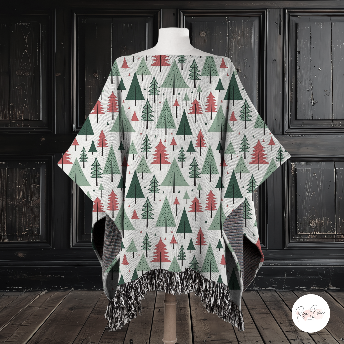 Christmas Trees Holiday Woven Cotton Poncho, 50" x 60"