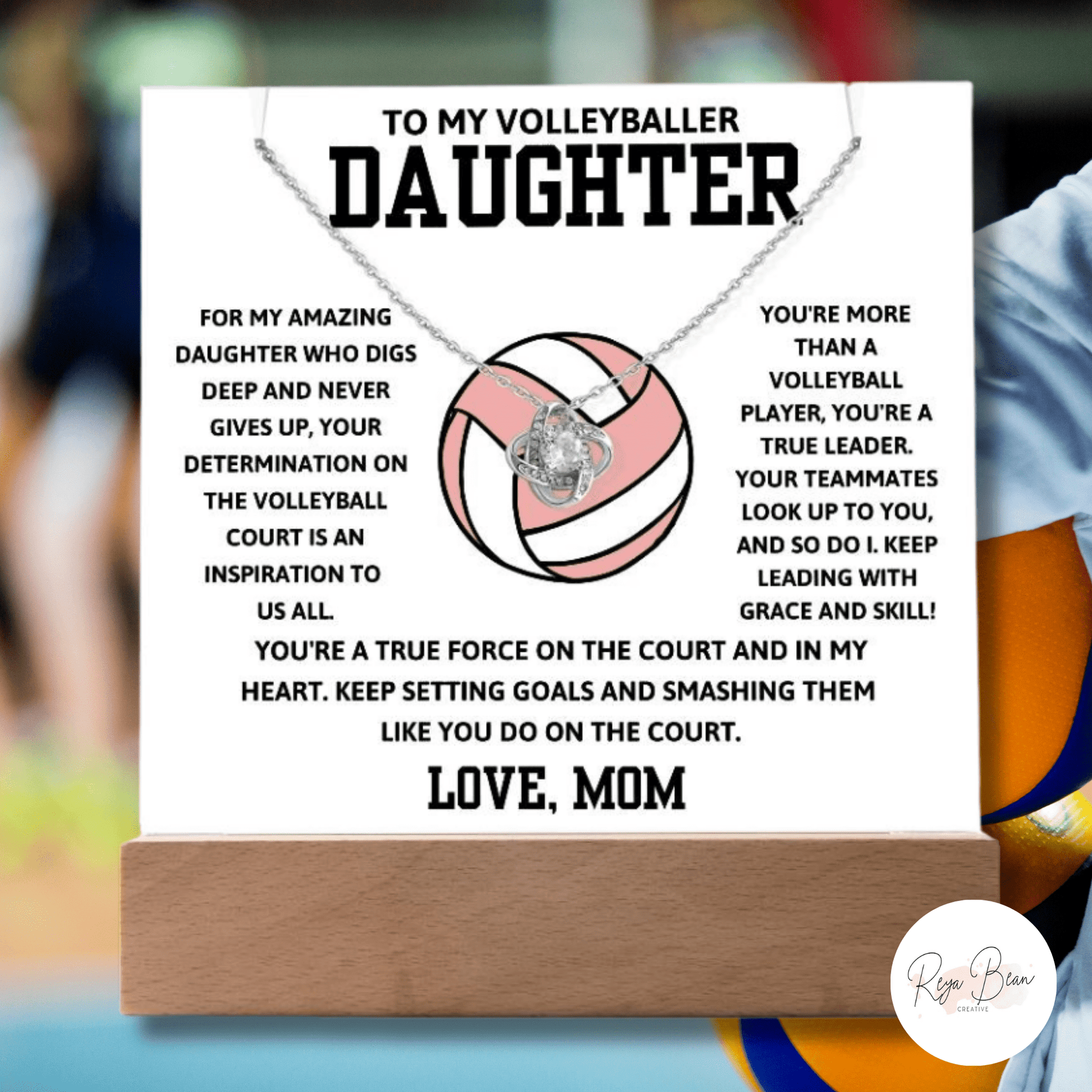 To My Volleyballer Daughter Love Mom - LED Acrylic Plaque + Love Knot Necklace