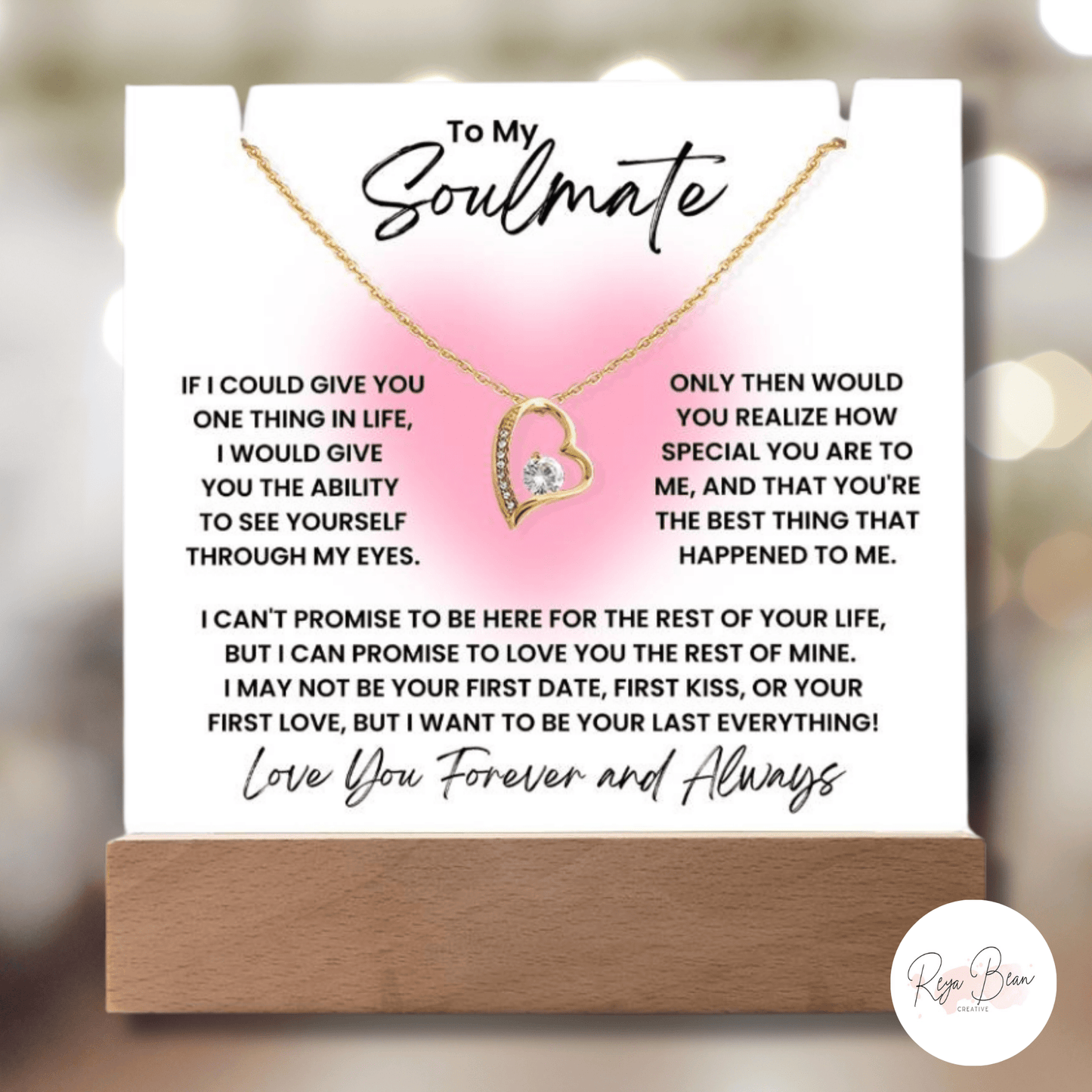 To My Soulmate Glow Heart Pink - LED Acrylic Plaque + Forever Love Heart Necklace