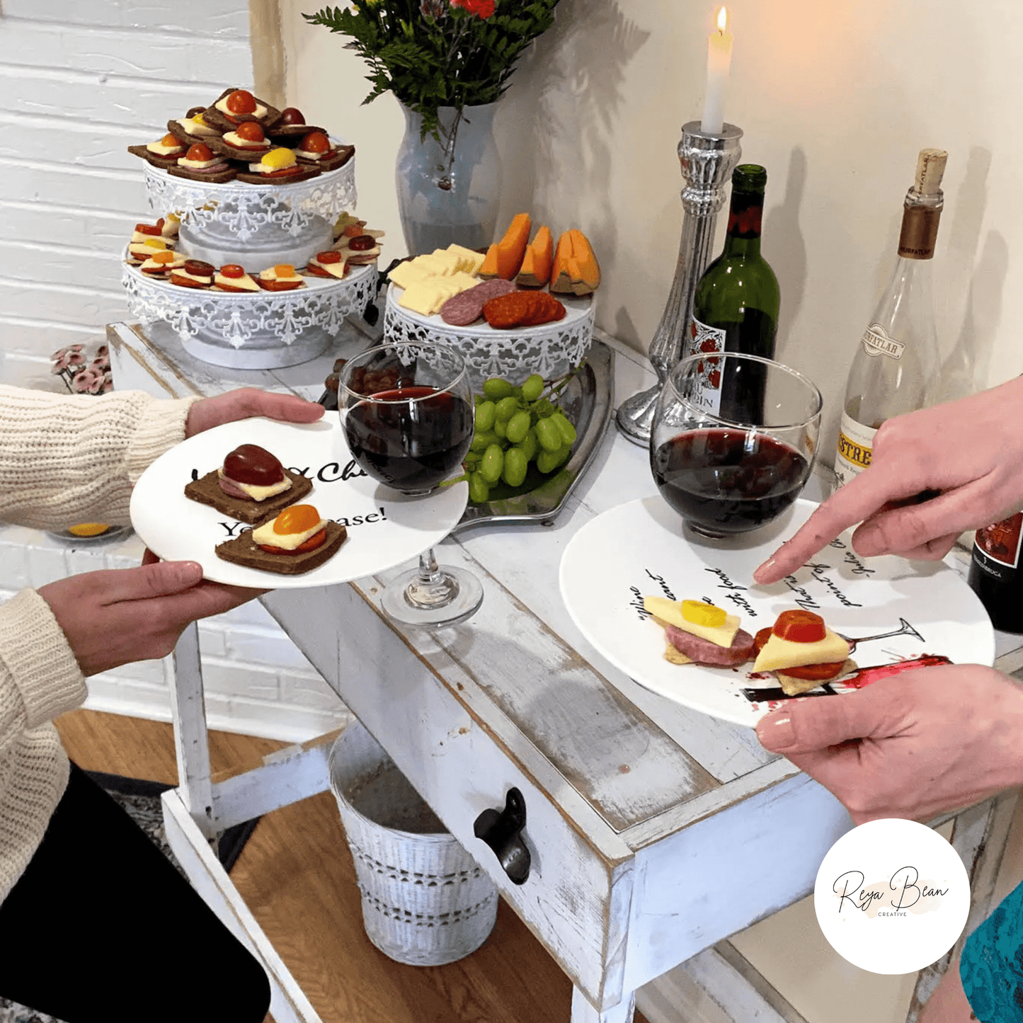 Minimalist Couple's Names Small Party Food and Wine Plate - Wedding Cocktail Hour C-Plate