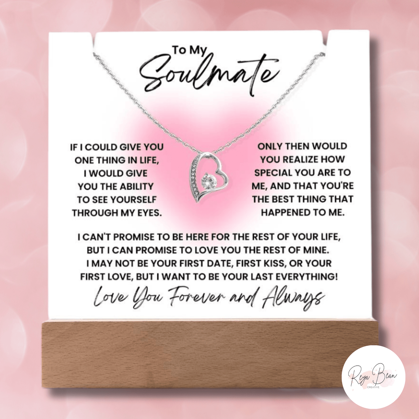 To My Soulmate Glow Heart Pink - LED Acrylic Plaque + Forever Love Heart Necklace