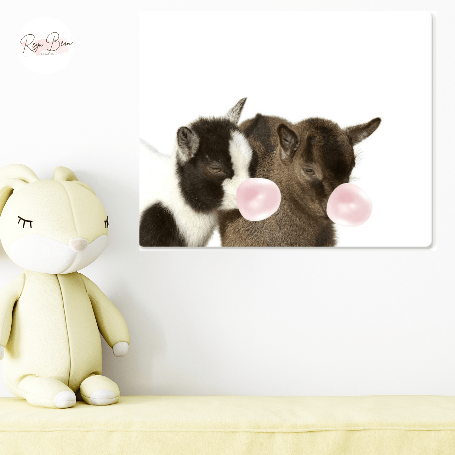 Cute Baby Goats Blowing Bubbles - Metal Wall Art