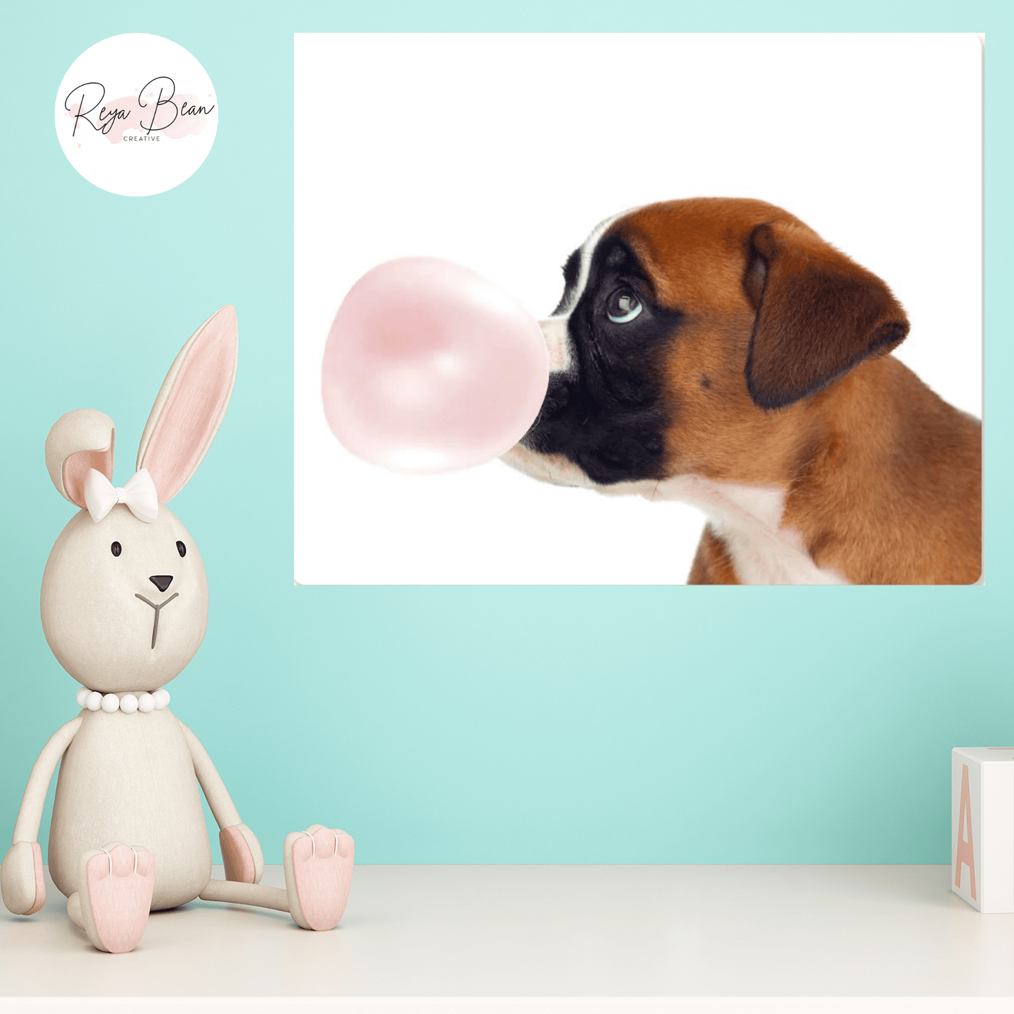 Cute Puppy Blowing Bubblegum - Baby Nursery Metal Wall Art