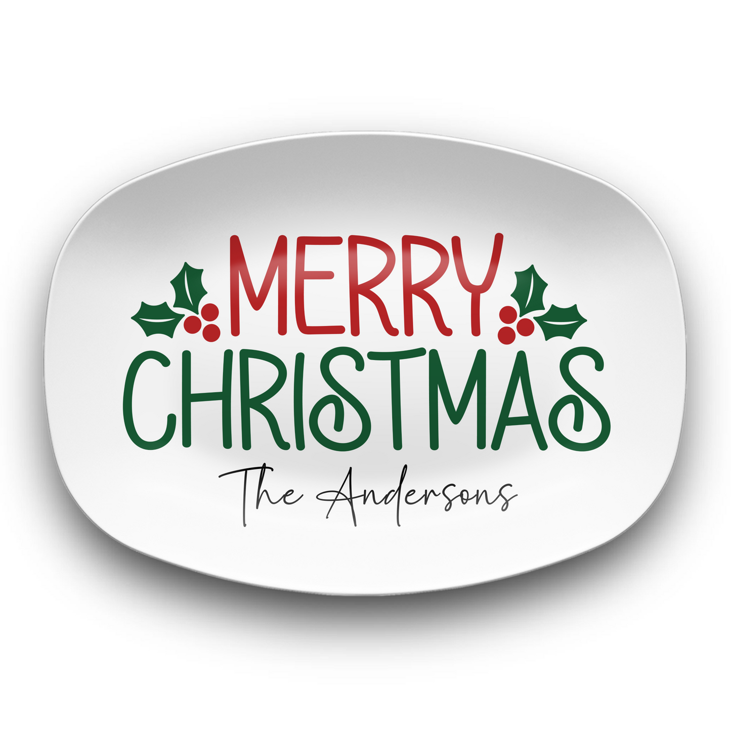 Custom Merry Christmas Platter, Unbreakable BPA-Free 10 x 14"