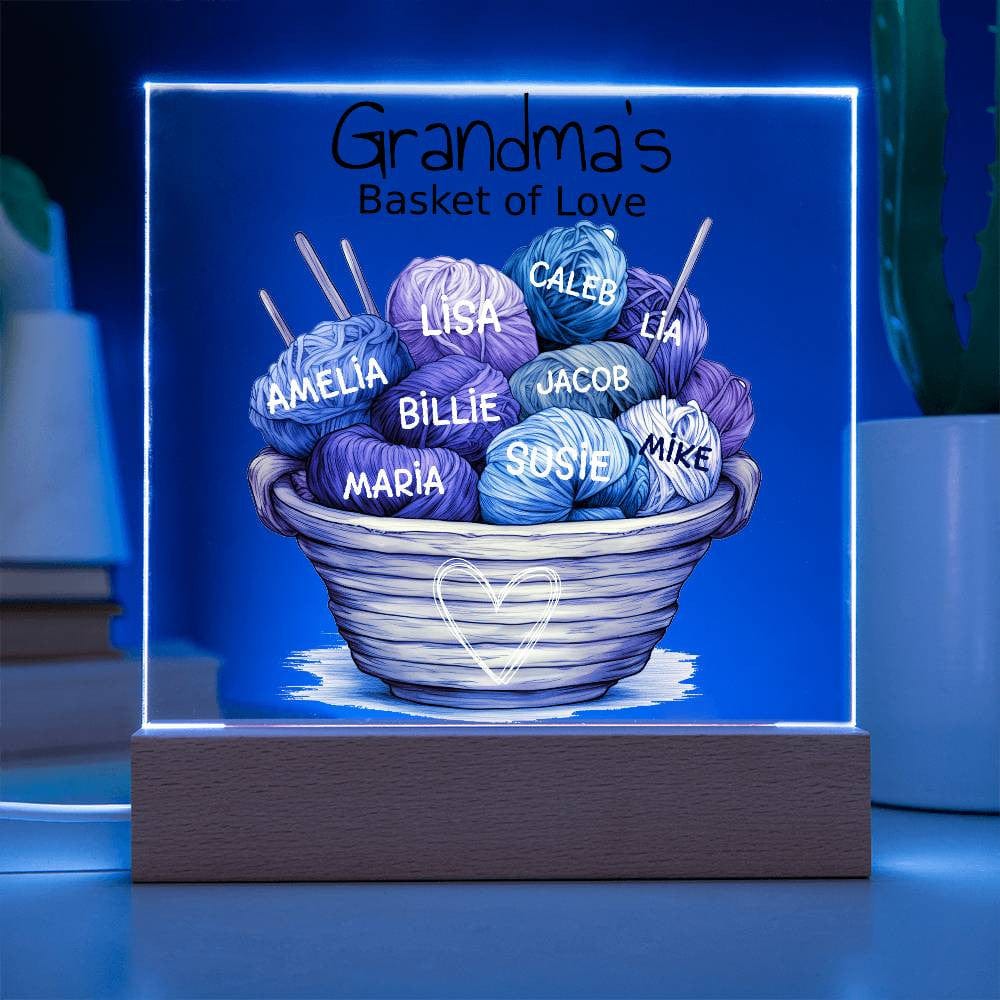 Custom Grandma Birthday Knitting Basked of Love Gift Personalized with Grandkids' Names, Grandchildren Yarn Balls Acrylic Square Plaque