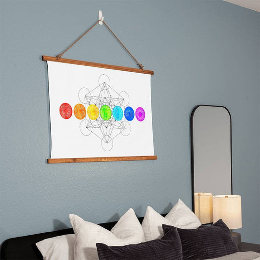 Metatron's Cube Sacred Boho Wood Framed Hanging Tapestry