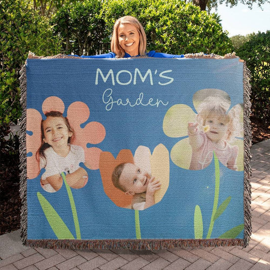 Custom Mom's Garden Flower Kids' Photos - Heirloom Woven Blanket 50 x 60"