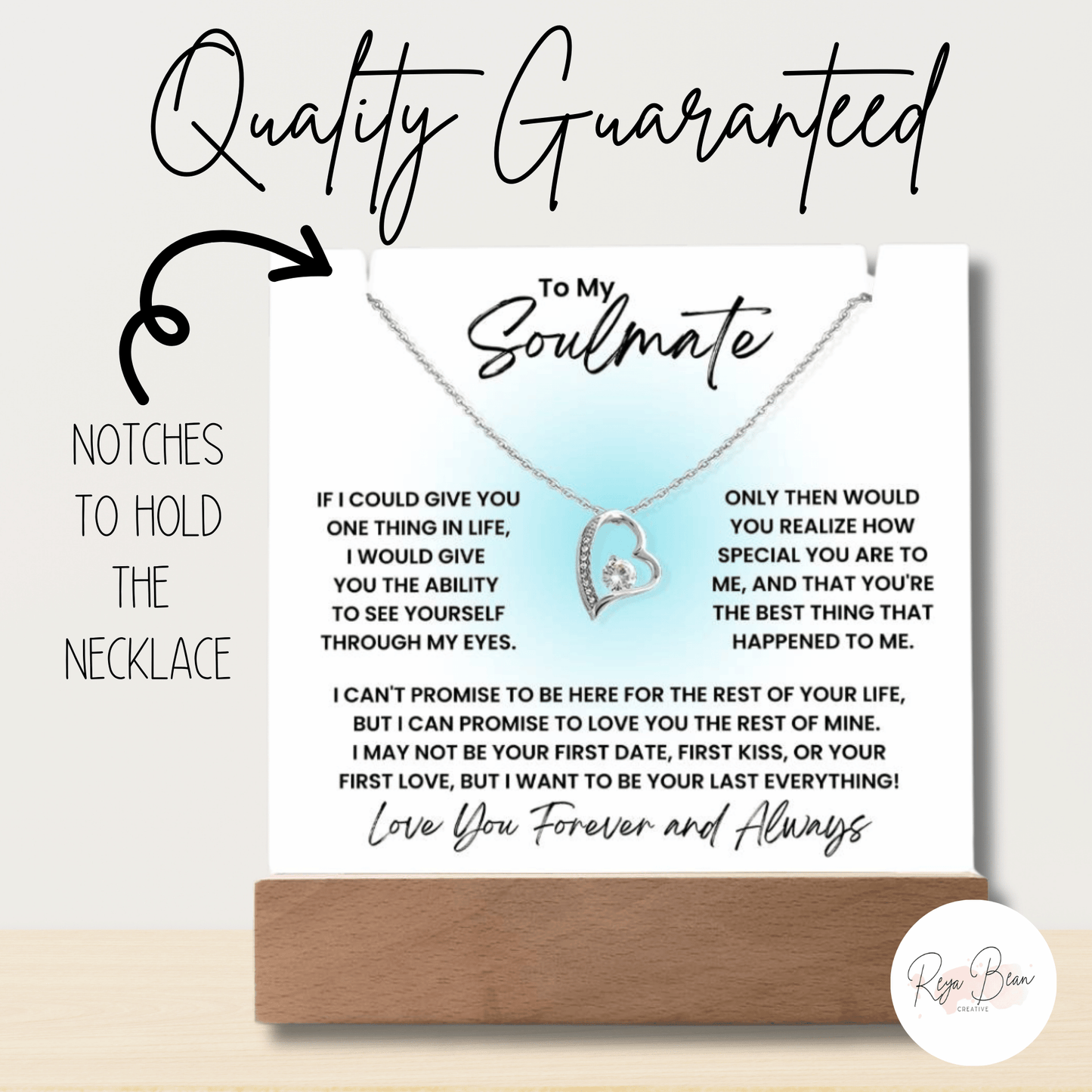 To My Soulmate Glow Heart Blue Glow - LED Acrylic Plaque + Forever Love Heart Necklace