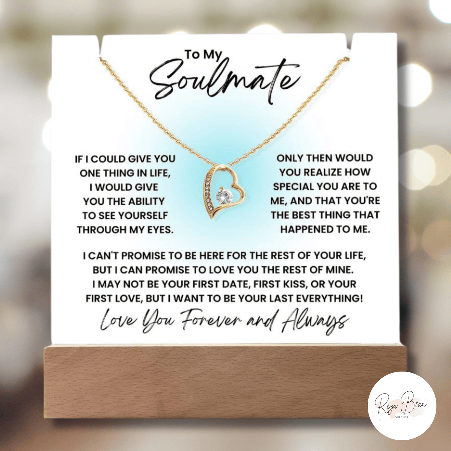 To My Soulmate Glow Heart Blue Glow - LED Acrylic Plaque + Forever Love Heart Necklace