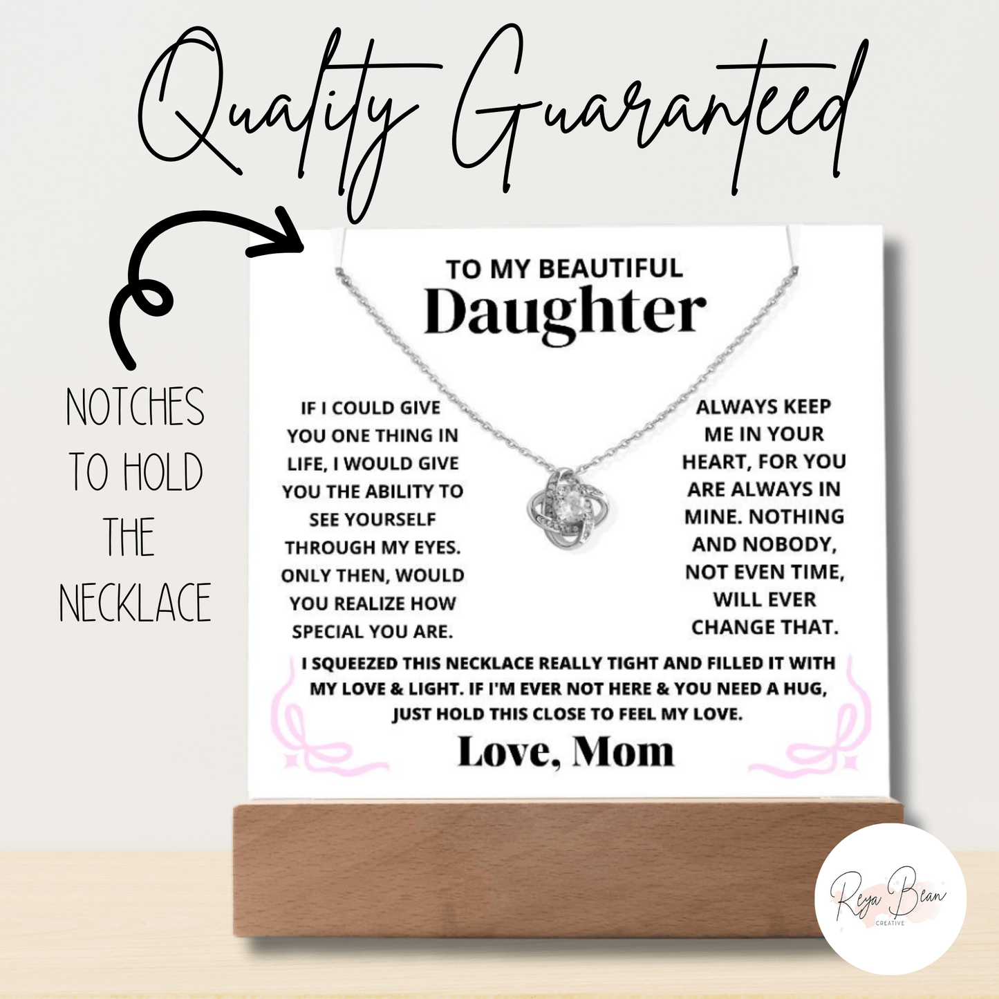 To My Beautiful Daughter Coquette LED Acrylic + Love Knot Necklace Bundle