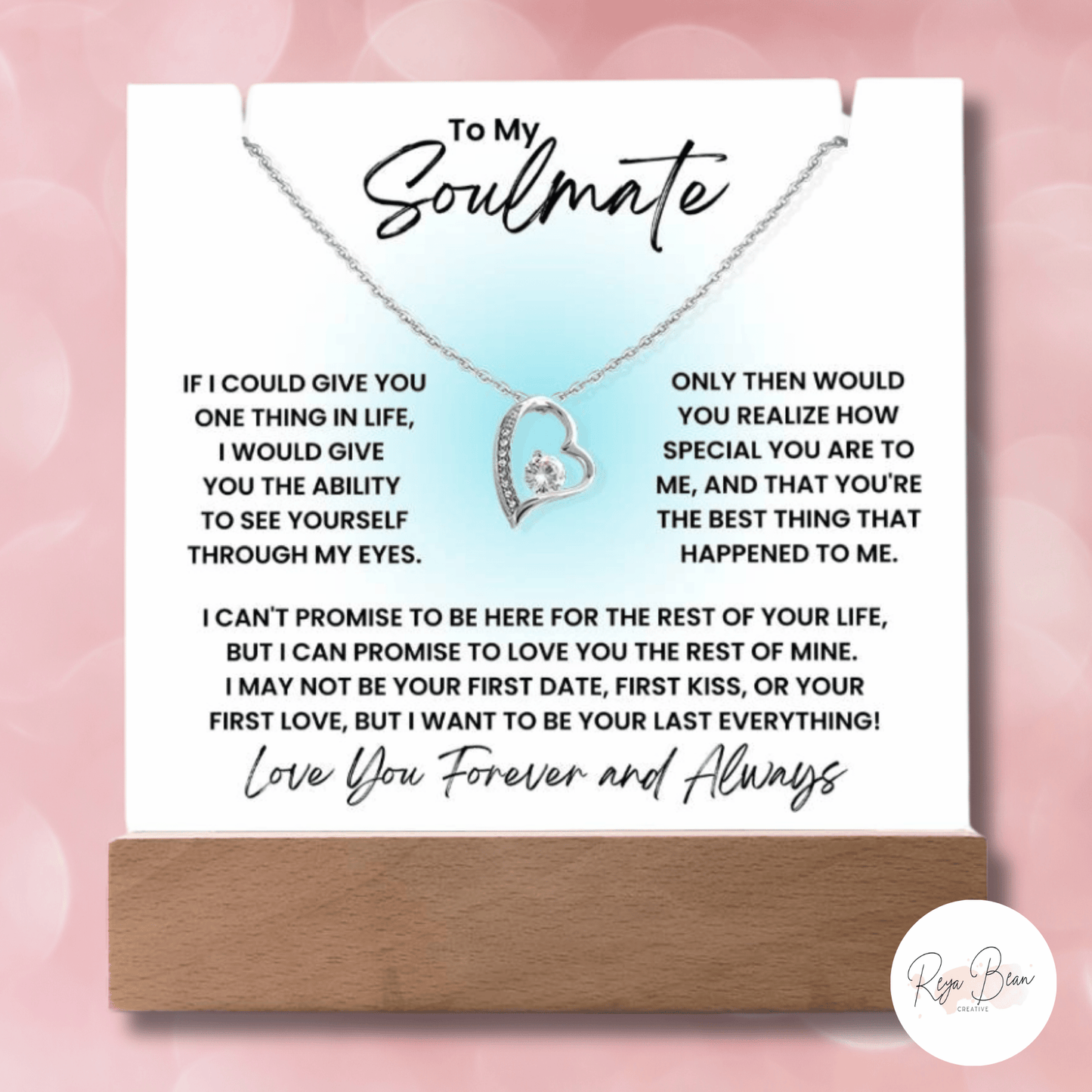 To My Soulmate Glow Heart Blue Glow - LED Acrylic Plaque + Forever Love Heart Necklace