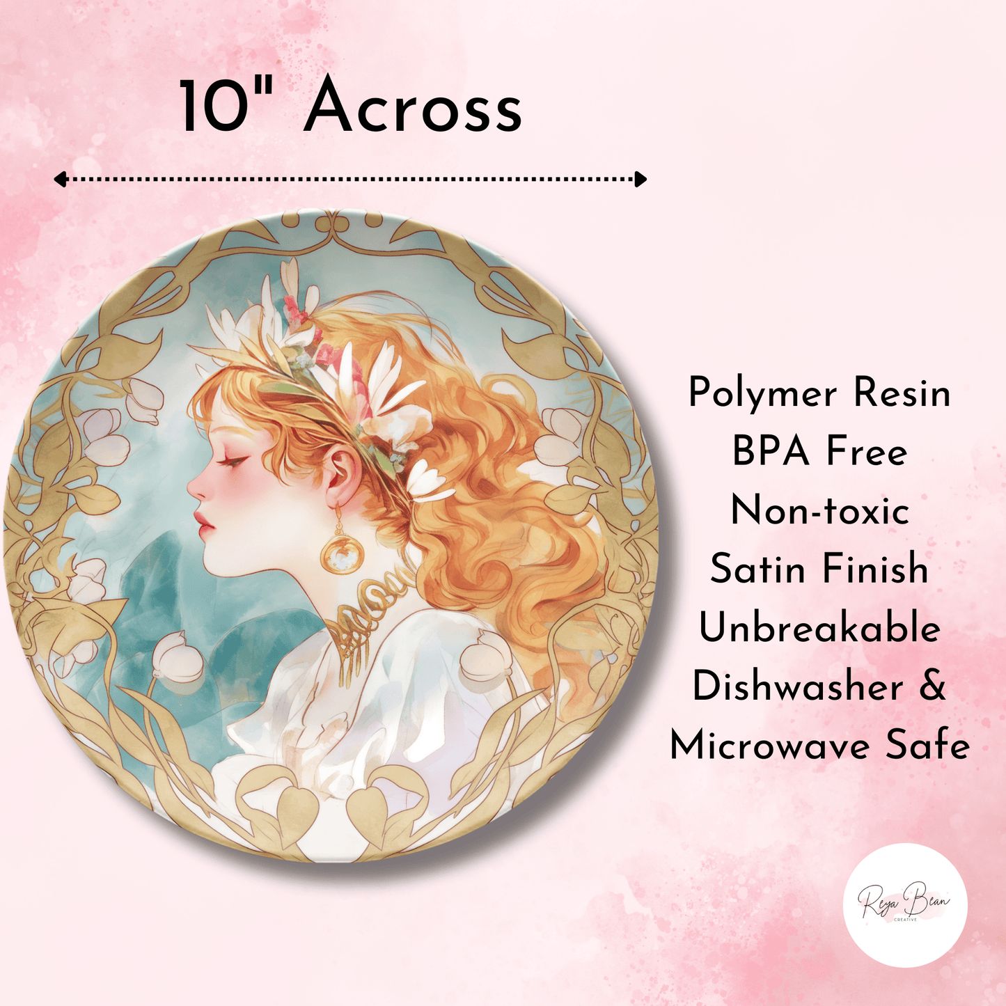 Art Noveau Housewarming Party Plates Gift Ethereal Women Plate Set, Unique Art Deco Hostess Fun Gift Whimsical Dinnerware, 10" Unbreakable