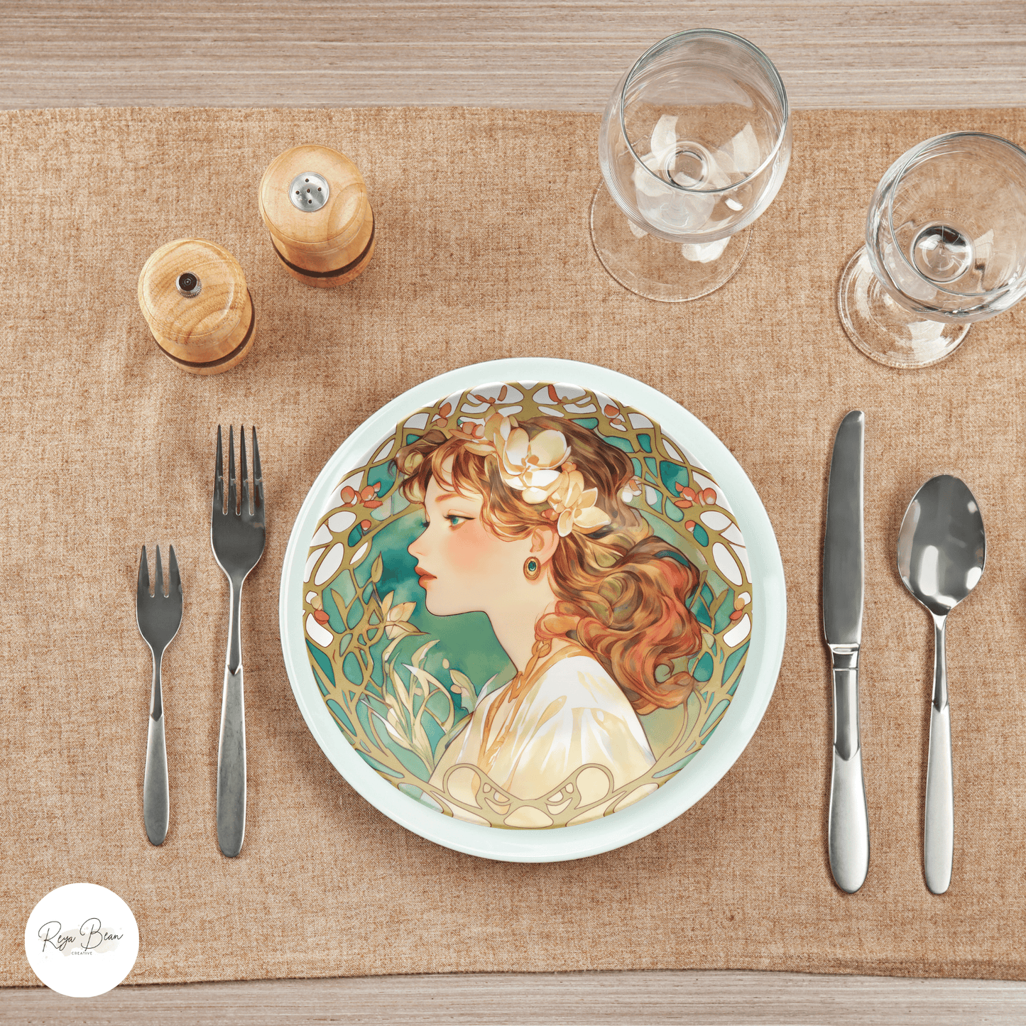 Art Noveau Housewarming Party Plates Gift Ethereal Women Plate Set, Unique Art Deco Hostess Fun Gift Whimsical Dinnerware, 10" Unbreakable