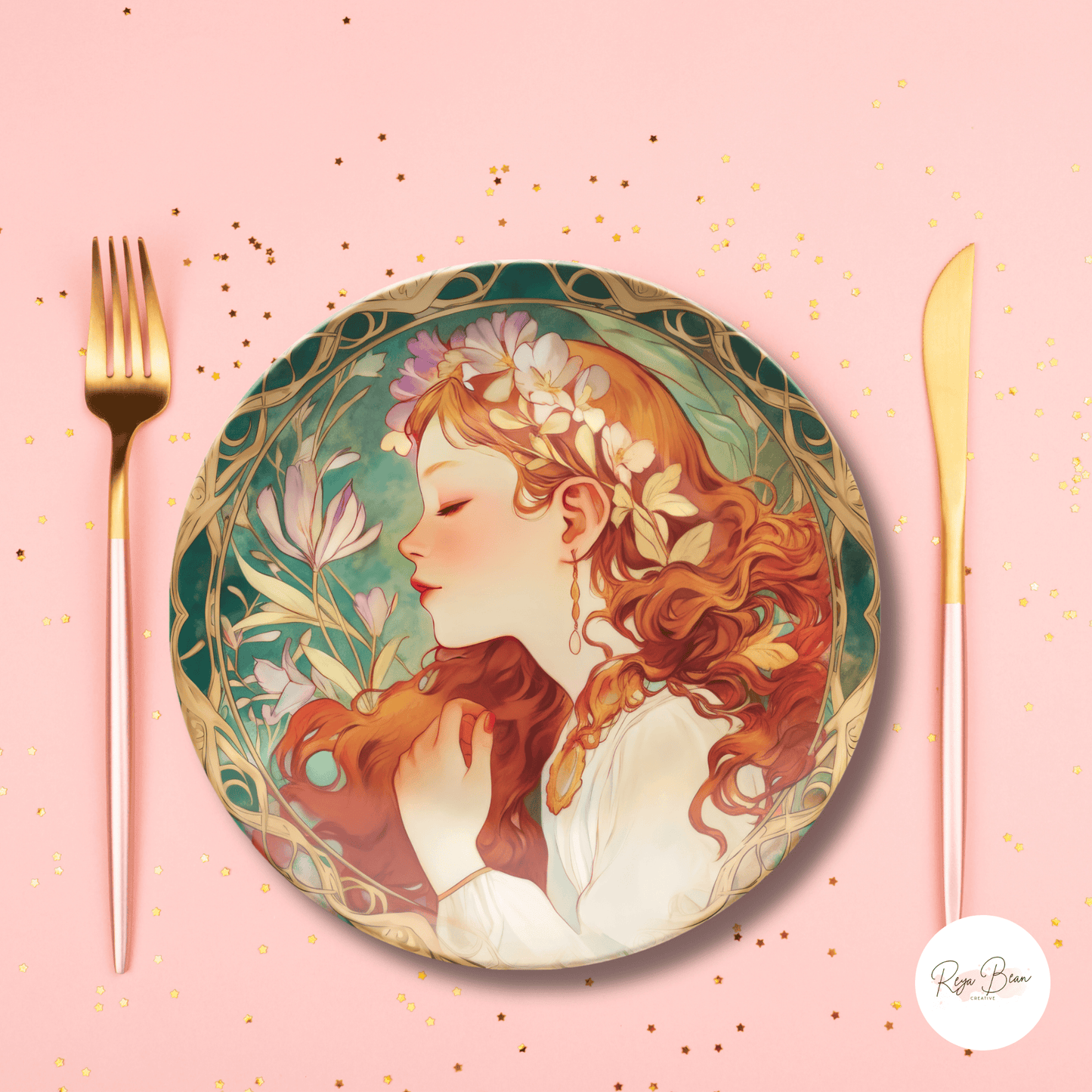 Art Noveau Housewarming Party Plates Gift Ethereal Women Plate Set, Unique Art Deco Hostess Fun Gift Whimsical Dinnerware, 10" Unbreakable