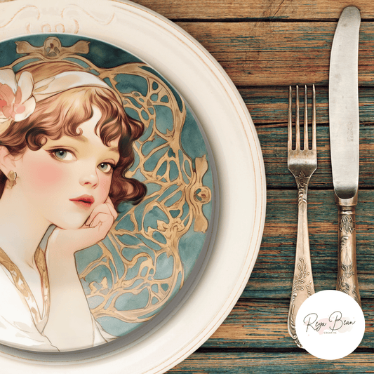Art Noveau Housewarming Party Plates Gift Ethereal Women Plate Set, Unique Art Deco Hostess Fun Gift Whimsical Dinnerware, 10" Unbreakable