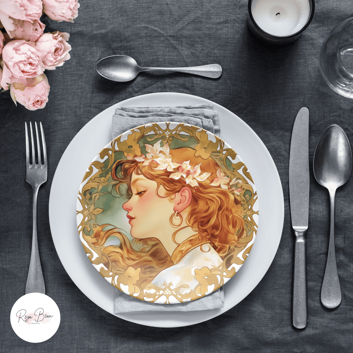 Art Noveau Housewarming Party Plates Gift Ethereal Women Plate Set, Unique Art Deco Hostess Fun Gift Whimsical Dinnerware, 10" Unbreakable
