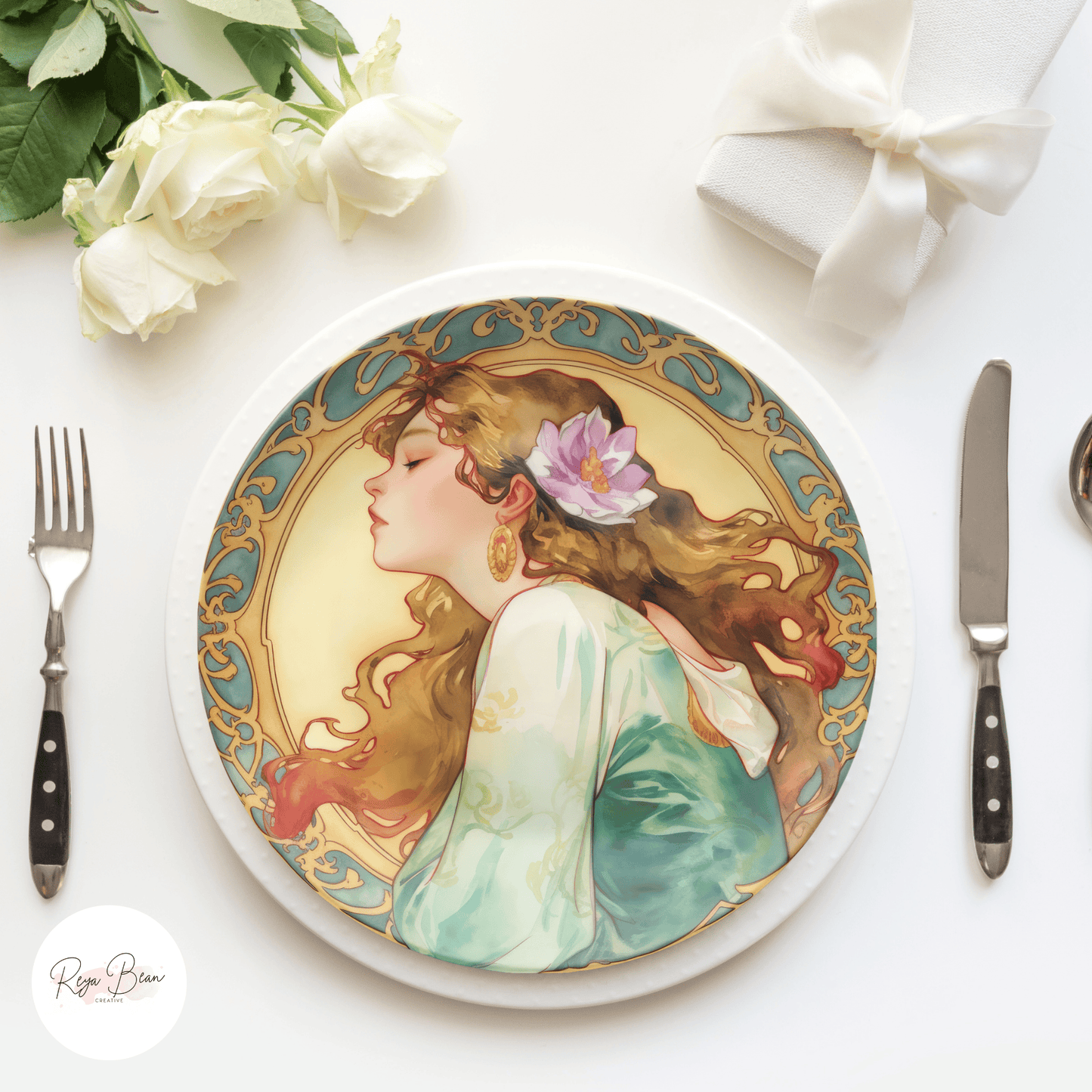 Art Noveau Housewarming Party Plates Gift Ethereal Women Plate Set, Unique Art Deco Hostess Fun Gift Whimsical Dinnerware, 10" Unbreakable