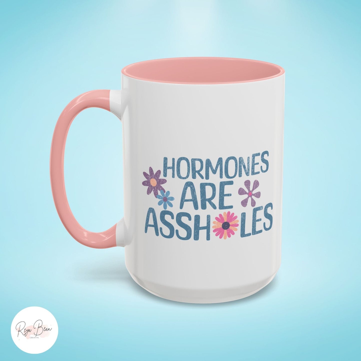 Menopausal Woman Funny Mug, Hormones Are Assholes Two Tone Accent Coffee Mug 15oz, Perimenopause Pregnancy Mood Swing Fun Gift for Her