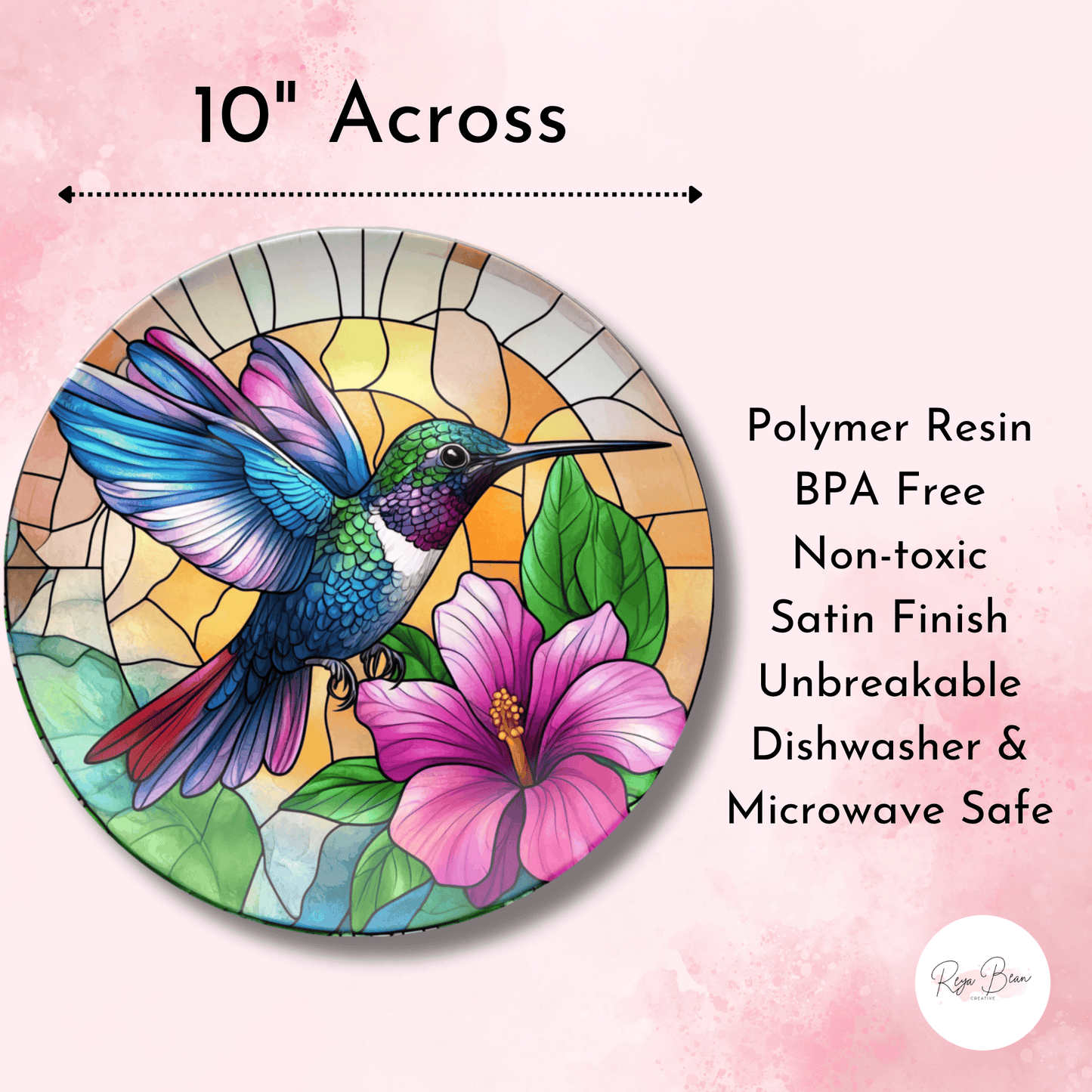 Hummingbird Party Plates – Faux Stained Glass 10 Inch Durable Dinnerware Set