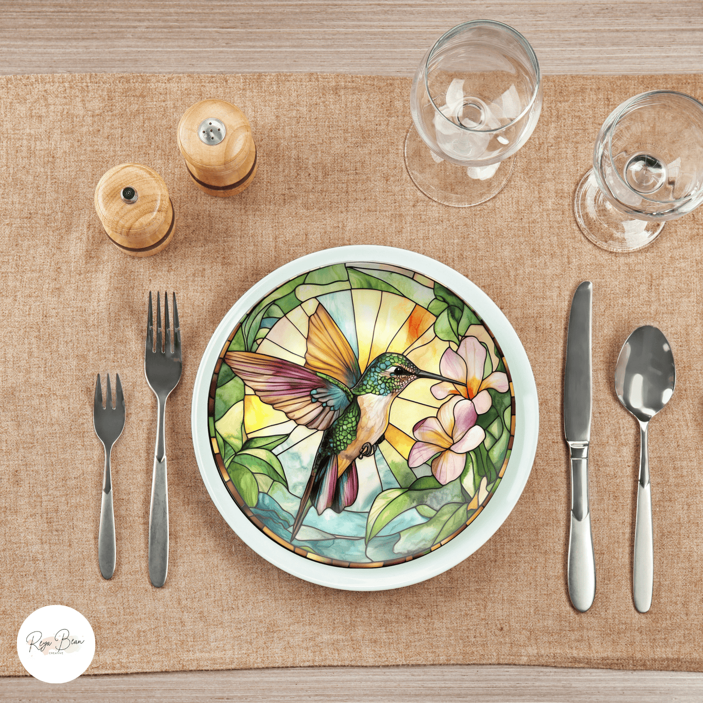 Hummingbird Party Plates – Faux Stained Glass 10 Inch Durable Dinnerware Set
