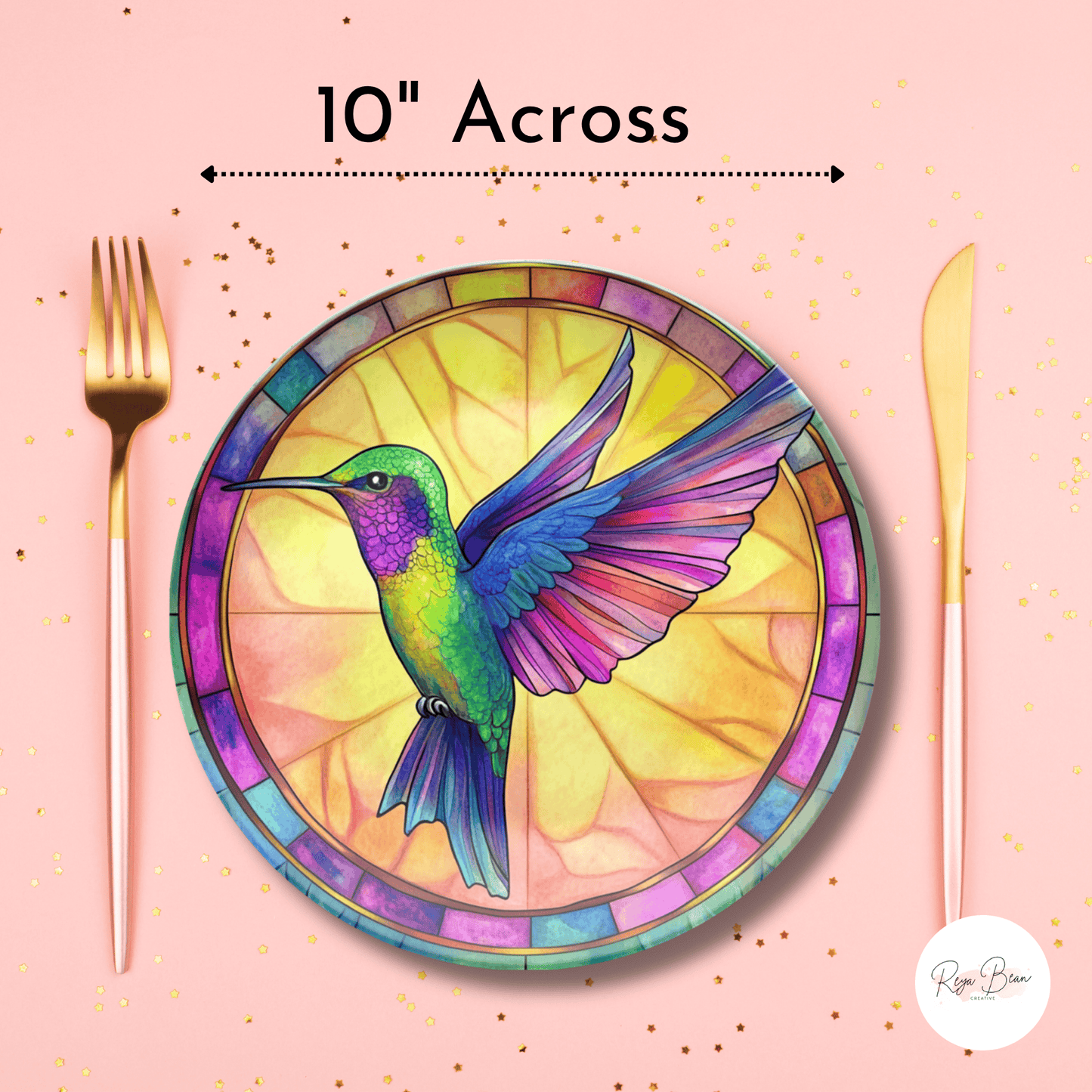 Hummingbird Party Plates – Faux Stained Glass 10 Inch Durable Dinnerware Set