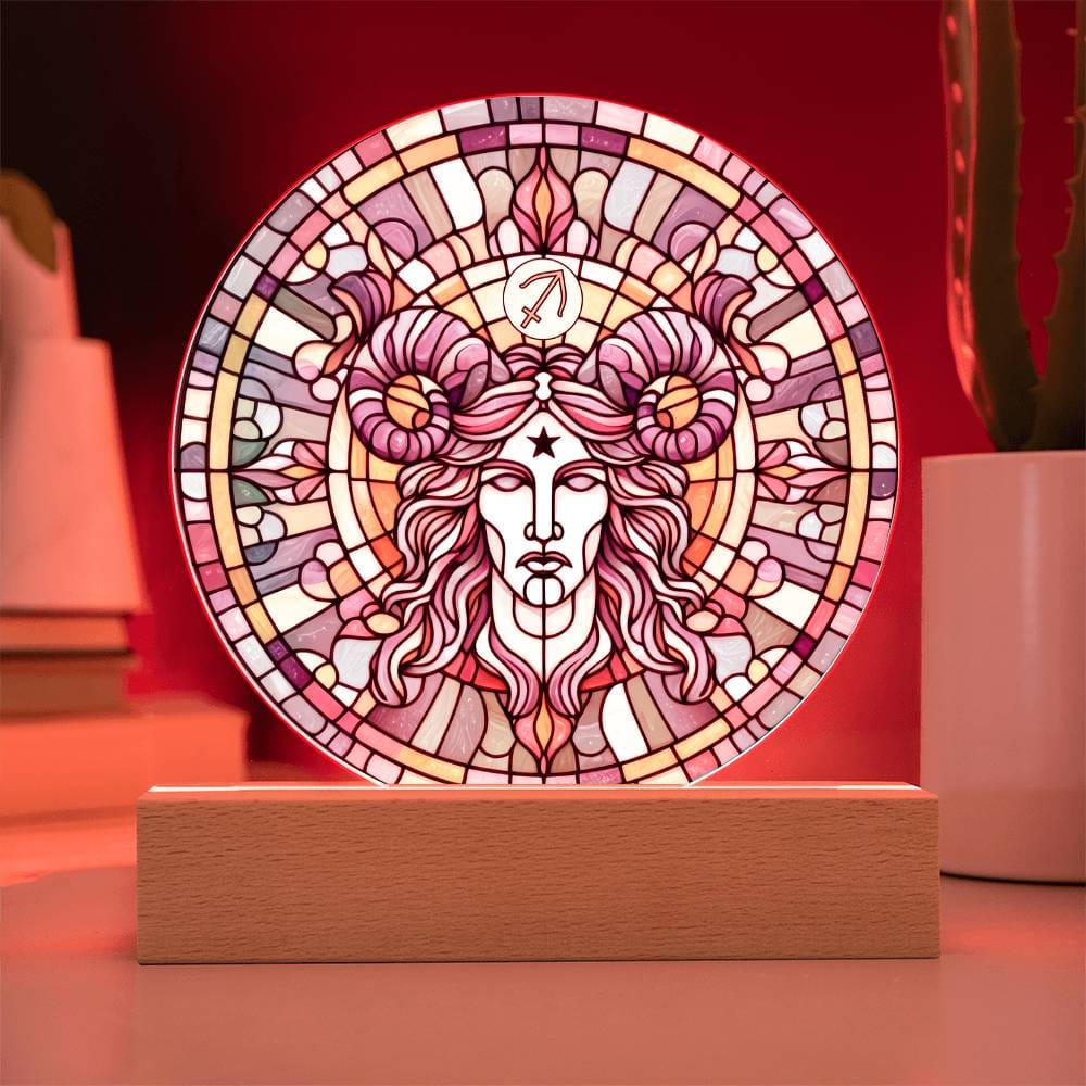 Zodiac Sign Night Light – LED Zodiac Plaque | Faux Stained Glass Art, Cosmic Ambient Light