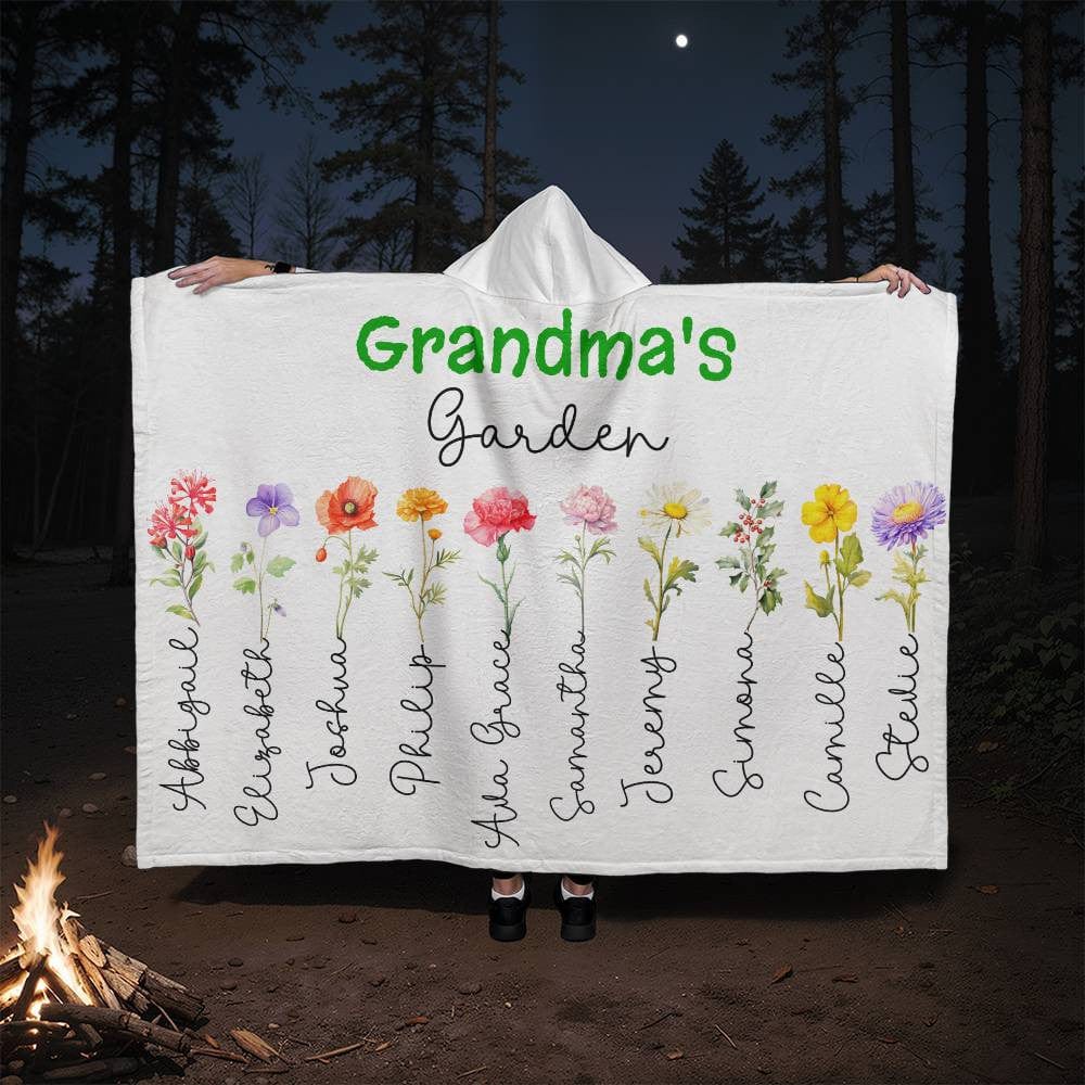 Grandma's Garden Custom Grandkids' Names & Birth Flowers Hooded Sherpa Fleece Blanket