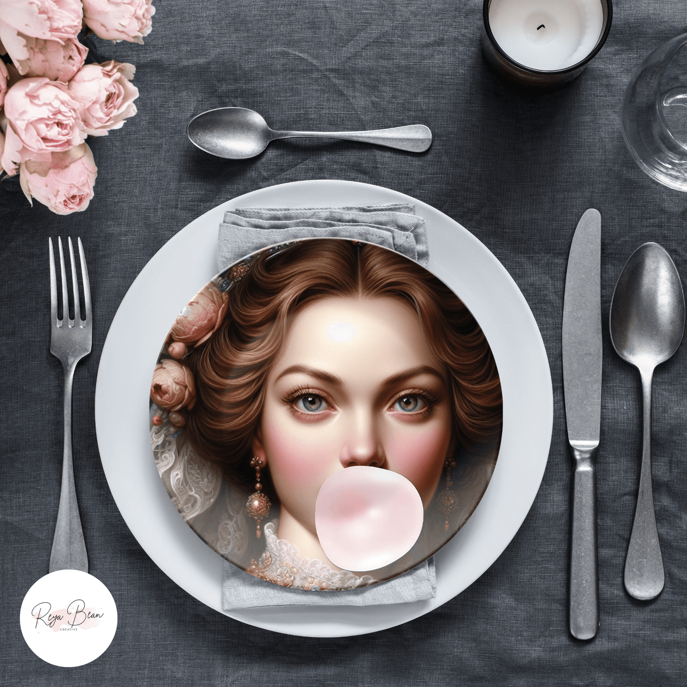 Renaissance Women Blowing Bubblegum Plate Set - Quirky Housewarming Pa ...