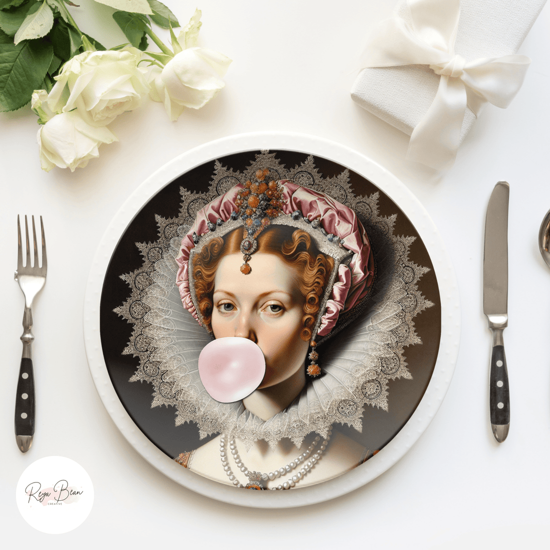 Renaissance Women Blowing Bubblegum Plate Set - Quirky Housewarming Pa ...
