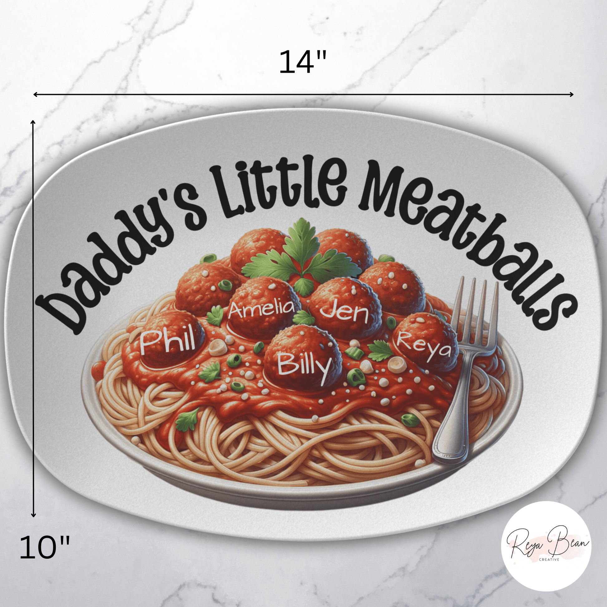 Custom Father's Day Platter Gift for Dad, Daddy's Little Meatballs Personalized Kids' Names Pasta Serving Tray, Custom Spaghetti Plate