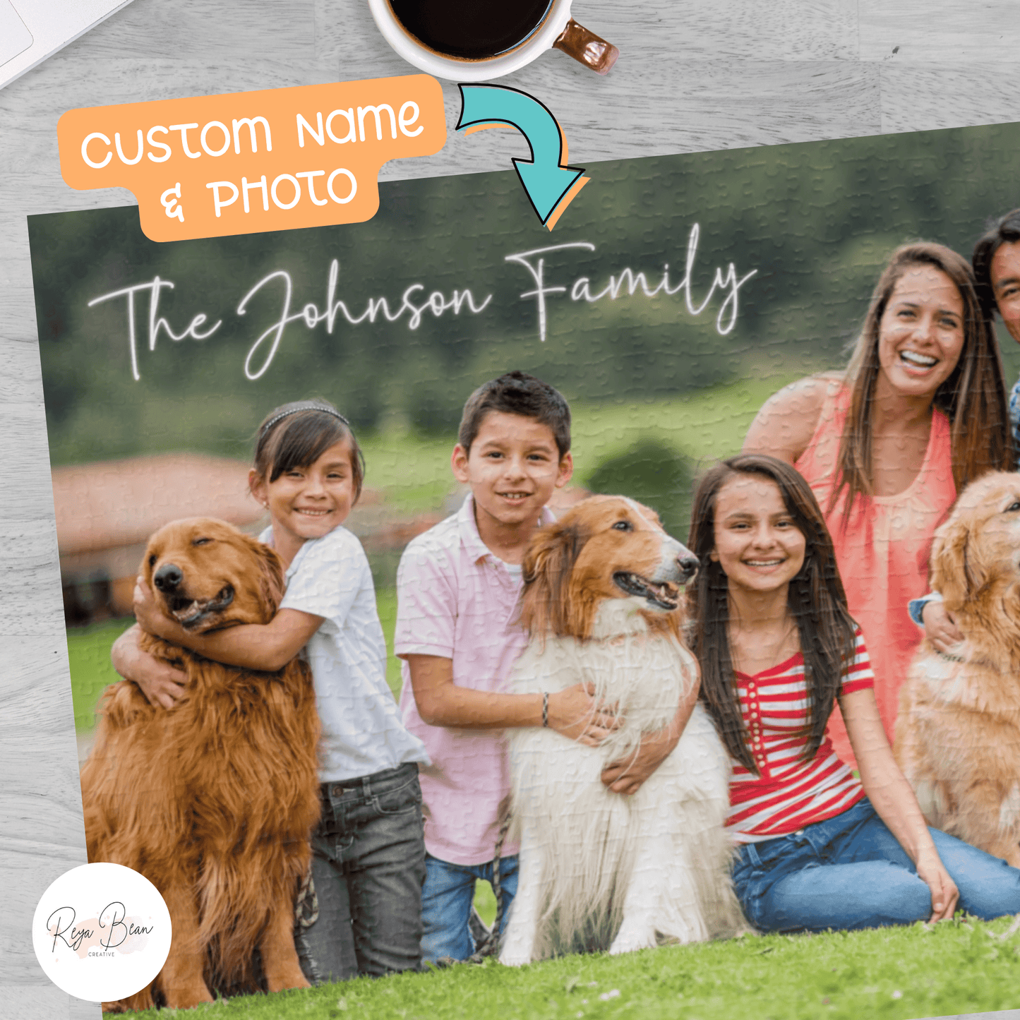 Custom Family Picture Jigsaw Puzzle, Personalized Photo and Name Holiday Keepsake
