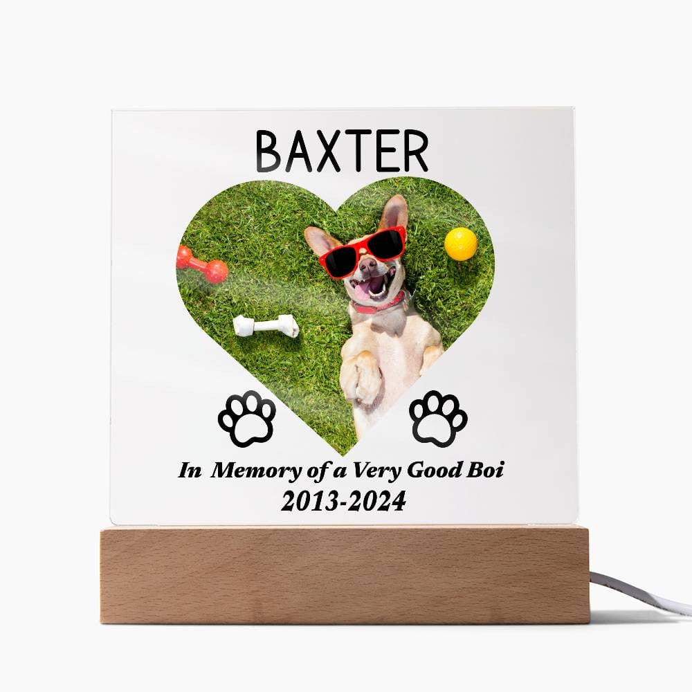 Custom Dog Loss Memorial Gift, LED Acrylic Plaque, Pet Keepsake Remembrance Dog Owner, Personalized Photo Text, Rainbow Bridge Sympathy