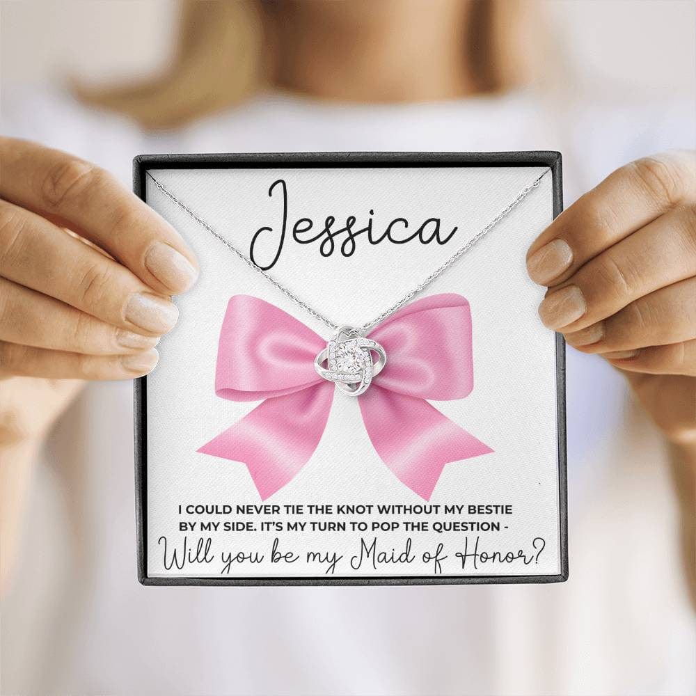 Custom Name Coquette Bridesmaid & Maid of Honor Proposal Gift - Love Knot Necklace