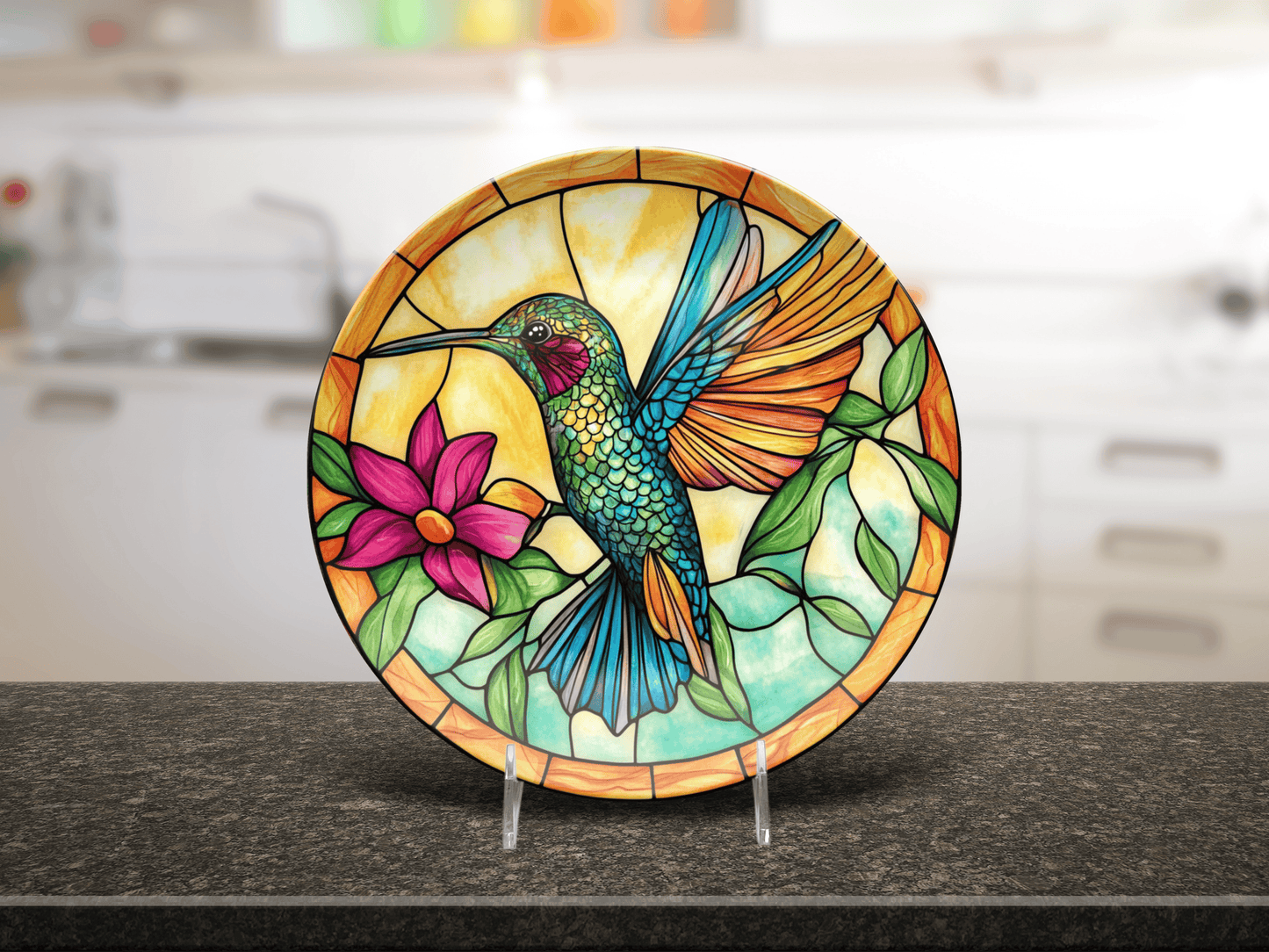 Hummingbird Party Plates – Faux Stained Glass 10 Inch Durable Dinnerware Set