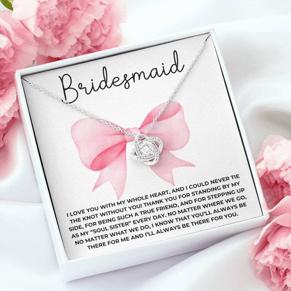 Coquette Bridesmaid Proposal Gift Love Knot Necklace - Bridal Party Gift Cute Pink Bow