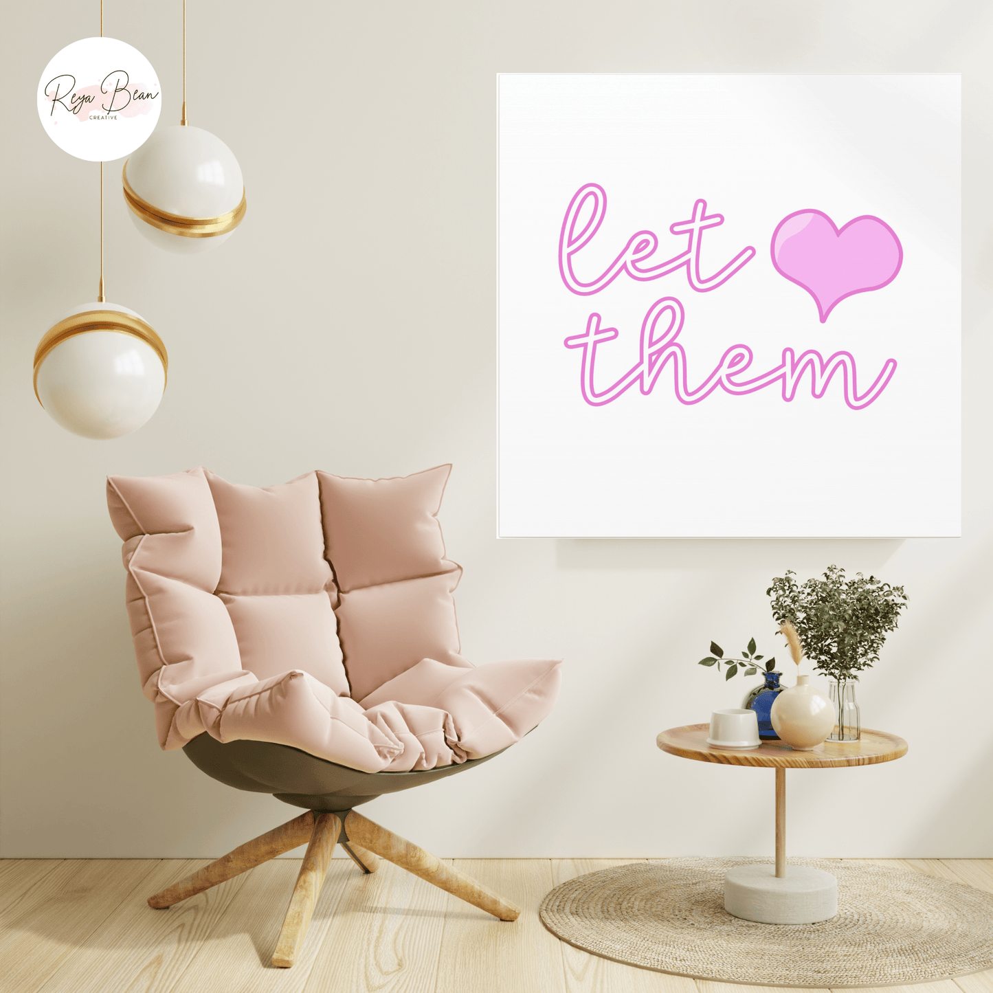 Let Them Self-Worth Positive Affirmation Quote Wall Art, Pink Heart Mental Health Self-Love Canvas Gallery Wrap, Keep Shining Self-Care Art