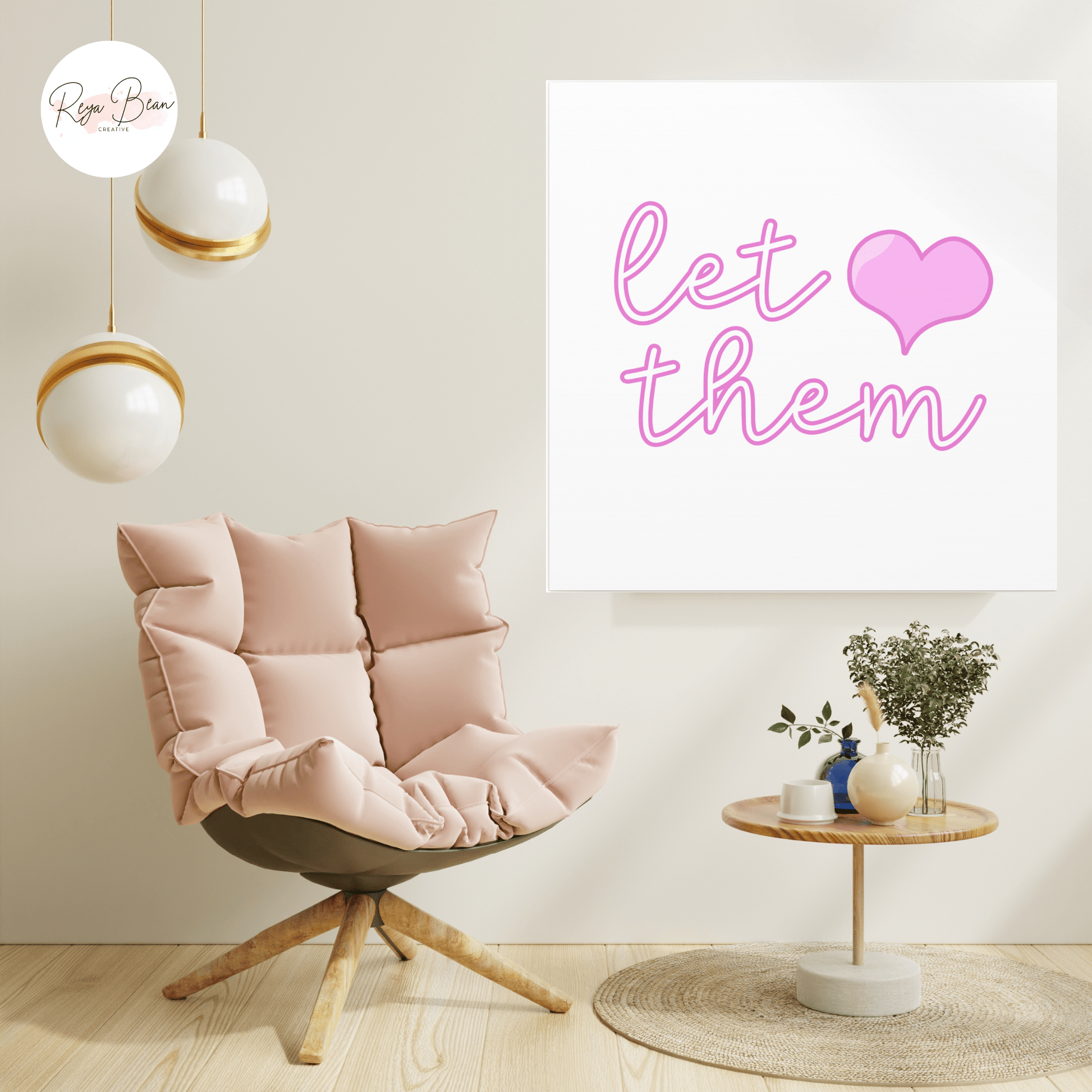 Let Them Self-Worth Positive Affirmation Quote Wall Art, Pink Heart Mental Health Self-Love Canvas Gallery Wrap, Keep Shining Self-Care Art