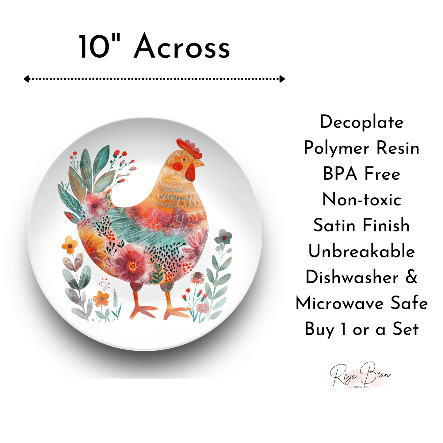 Chicken Housewarming Party Plates Gift, Folk Chicken Floral Plate Set, Fun Homesteader Gift Whimsical Roosters