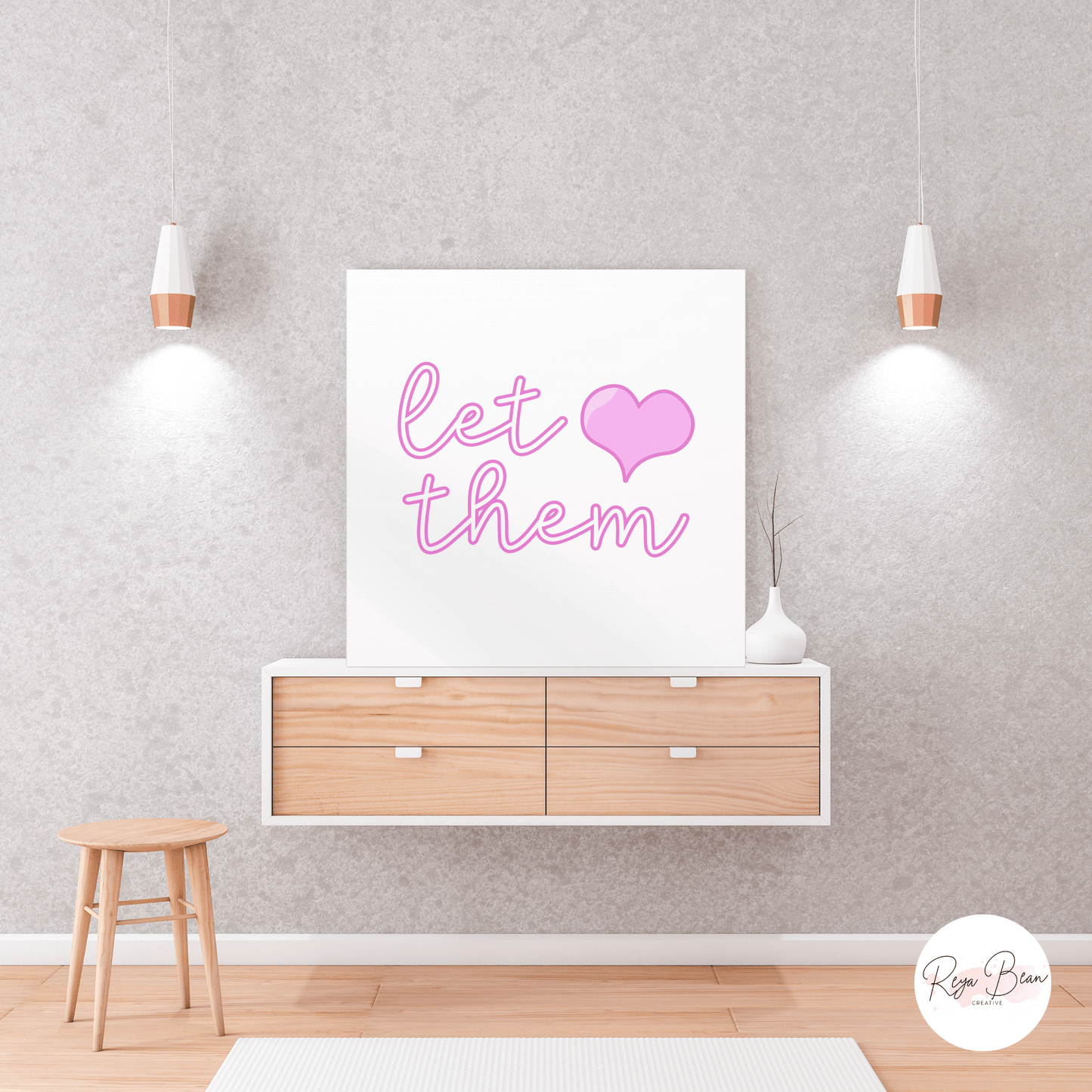 Let Them Self-Worth Positive Affirmation Quote Wall Art, Pink Heart Mental Health Self-Love Canvas Gallery Wrap, Keep Shining Self-Care Art